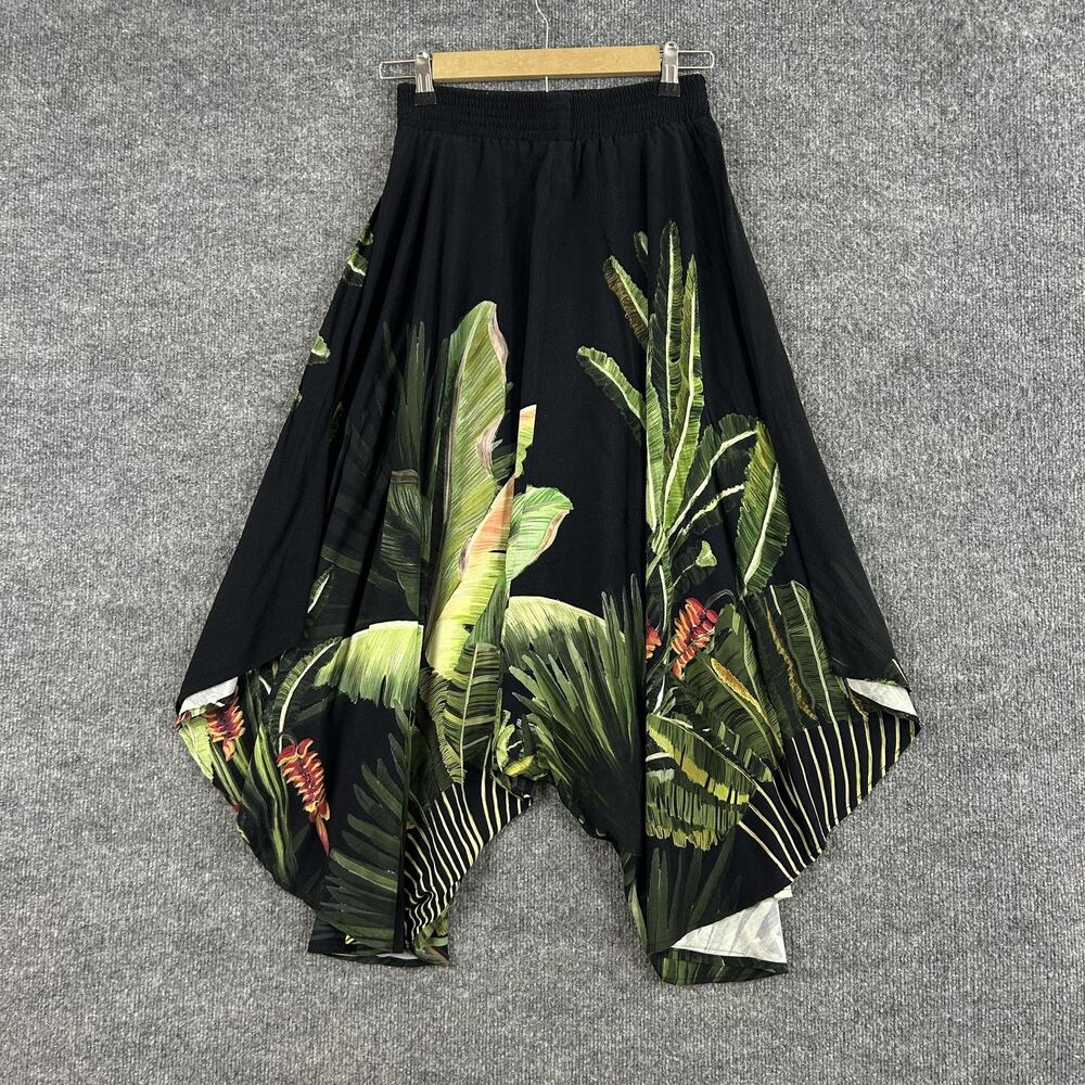 Farm Rio Pants Women Small Tropical Bird Jungle Harem Black Boho Summer Resort - Picture 5 of 12